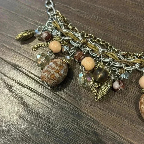 carolD Studio Tiger Eye earrings/necklace set,silver tone chain tan/brown bobble - Picture 4 of 9